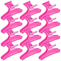 Ondder Hair Clip Hot Pink Butterfly Pro Hair Claws Clamps Clips For Cutting Styling Sectioning Coloring Hair 12 Pack Hair