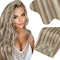 Moresoo Blonde Human Hair Extensions Clip Ins Remy Clip In Hair Extensions Human Hair Light Brown With Blonde Highlight Extensio