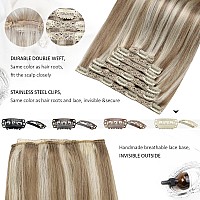 Moresoo Blonde Human Hair Extensions Clip Ins Remy Clip In Hair Extensions Human Hair Light Brown With Blonde Highlight Extensio