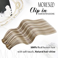 Moresoo Blonde Human Hair Extensions Clip Ins Remy Clip In Hair Extensions Human Hair Light Brown With Blonde Highlight Extensio