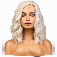 Beron Blonde Wigs For Womens Short Curly Wavy Wig Girls Platinum Blonde Side Part Wigs Shoulder Length Heat Resistant Synthetic