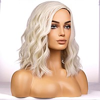 Beron Blonde Wigs For Womens Short Curly Wavy Wig Girls Platinum Blonde Side Part Wigs Shoulder Length Heat Resistant Synthetic