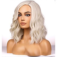 Beron Blonde Wigs For Womens Short Curly Wavy Wig Girls Platinum Blonde Side Part Wigs Shoulder Length Heat Resistant Synthetic