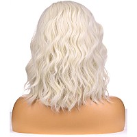 Beron Blonde Wigs For Womens Short Curly Wavy Wig Girls Platinum Blonde Side Part Wigs Shoulder Length Heat Resistant Synthetic