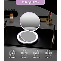 Wobsion Travel Makeup Mirror With Light 1X10X Compact Magnifying Mirrorhandheld 2Sided Pocket Mirrorled Small Mirror For Pu