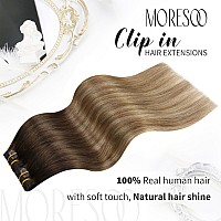 Moresoo Clip In Hair Extensions Real Human Hair Balayage Dark Brown To Dark Ash Blonde With Dark Blonde Hair Extensions Clip In