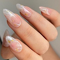 Prettydiva Dip Powder For Nails Transparent Dip Powder 24K Glow Clear Dip Nail Powder 1Oz Clear With Gold Foil Flakes Marble