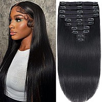 Straight Human Hair Clip In Hair Extensions For Black Women 100 Unprocessed Full Head Brazilian Virgin Hair Natural Black Color