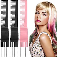 Leinuosen 3 Pack Teasing Combs With Metal Prong Salon Back Combs With Stainless Steel Lift Black Pink