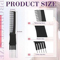 Leinuosen 3 Pack Teasing Combs With Metal Prong Salon Back Combs With Stainless Steel Lift Black Pink