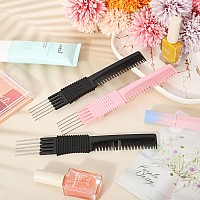 Leinuosen 3 Pack Teasing Combs With Metal Prong Salon Back Combs With Stainless Steel Lift Black Pink