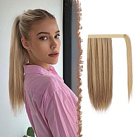 Feshfen Straight Ponytail Extension 16 Inch Natural Long Ponytails Wrap Around Clip In Pony Tail Hair Piece Synthetic Hairpieces