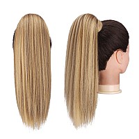 Feshfen Straight Ponytail Extension 16 Inch Natural Long Ponytails Wrap Around Clip In Pony Tail Hair Piece Synthetic Hairpieces