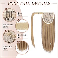 Feshfen Straight Ponytail Extension 16 Inch Natural Long Ponytails Wrap Around Clip In Pony Tail Hair Piece Synthetic Hairpieces