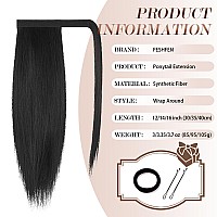 Feshfen Straight Ponytail Extension 16 Inch Natural Long Ponytails Wrap Around Clip In Pony Tail Hair Piece Synthetic Hairpieces