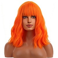 Beron 14 Inches Orange Wig With Bangs Short Bob Curly Wigs Ginger Orange Wigs For Women Girls