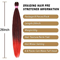 Aqinbel Braiding Hair Pre Stretched Ombre Red Braiding Hair 8 Piecespack 26 Inches Hair For Braiding Itch Free Synthetic Hair B