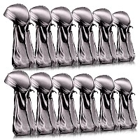 Be Bigeddie 12Pcs Durag Pack Silky Durags Long Tail Silk Durag For Men Women Waves Satin Du Rag Wide Strapsgray