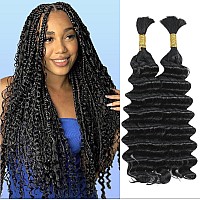 Human Braiding Hair Deep Wave Bulk Human Hair For Braiding No Weft 2 Bundles 100G Wet And Wavy Human Braiding Hair For Boho Brai