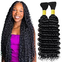 Human Braiding Hair 22 Inch Deep Wave Bulk Human Hair For Braiding No Weft 2 Bundles 100G Wet And Wavy Human Braiding Hair For B