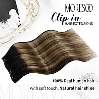 Moresoo Clip In Hair Extensions Real Human Hair Balayage Double Weft Clip In Extensions Human Hair Ombre Black To Brown Mixed Wi