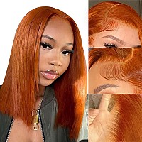 250 Density Ginger Bob Wig Human Hair 14 Inch Straight 13X4 Ginger Orange Lace Front Wigs Human Hair Pre Plucked With Baby Hair