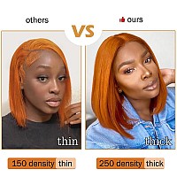 250 Density Ginger Bob Wig Human Hair 14 Inch Straight 13X4 Ginger Orange Lace Front Wigs Human Hair Pre Plucked With Baby Hair