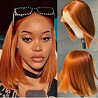 250 Density Ginger Bob Wig Human Hair 14 Inch Straight 13X4 Ginger Orange Lace Front Wigs Human Hair Pre Plucked With Baby Hair