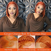 250 Density Ginger Bob Wig Human Hair 14 Inch Straight 13X4 Ginger Orange Lace Front Wigs Human Hair Pre Plucked With Baby Hair