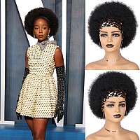 Gt Wig 70S Afro Headband Wigs For Black Women 8Inch Short Afro Puff Wig Wear And Go Glueless Wigs For Daily Party Use 1B