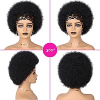 Gt Wig 70S Afro Headband Wigs For Black Women 8Inch Short Afro Puff Wig Wear And Go Glueless Wigs For Daily Party Use 1B