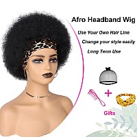 Gt Wig 70S Afro Headband Wigs For Black Women 8Inch Short Afro Puff Wig Wear And Go Glueless Wigs For Daily Party Use 1B