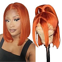 250 Density Ginger Bob Wigs Human Hair 10 Inch 13X4 Orange Lace Front Wig Human Hair Glueless Ginger Wig Human Hair 350 Straig