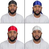 4Pcs Silky Durags For Men Women 360 Waves With 1 Wave Cap Silky Satin Durag Extra Long Tails