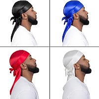 4Pcs Silky Durags For Men Women 360 Waves With 1 Wave Cap Silky Satin Durag Extra Long Tails