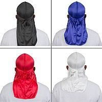 4Pcs Silky Durags For Men Women 360 Waves With 1 Wave Cap Silky Satin Durag Extra Long Tails