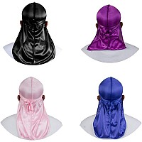 4Pcs Silky Durags For Men Women 360 Waves With 1 Wave Cap Silky Satin Durag Extra Long Tails