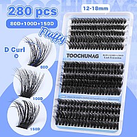 Toochunag Fluffy Lash Clusters 3 Styles Individual Lashes Cluster Eyelash Extensions 280Pcs Wispy Eyelash Clusters Diy Long Thic