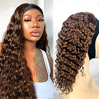 Xsy Chocolate Brown Headband Wig Human Hair Deep Wave Wigs Glueless Headband Wig Deep Curly None Lace Front Wigs Human Hair Wigs