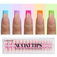 Btartboxnails Xcoattips French Nails Brighter Pastel French Tip Press On Nails Long Sqaure Nail Tips Soft Gel Nails False Na