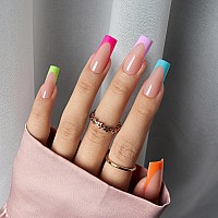 Btartboxnails Xcoattips French Nails Brighter Pastel French Tip Press On Nails Long Sqaure Nail Tips Soft Gel Nails False Na