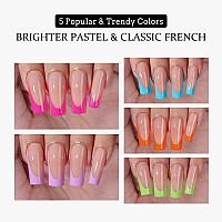 Btartboxnails Xcoattips French Nails Brighter Pastel French Tip Press On Nails Long Sqaure Nail Tips Soft Gel Nails False Na