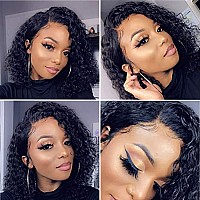 Esiwonhair Brazilian Short Curly Bob Lace Front Wig Deep Wave For Black Women Human Hair Glueless 4X4 Lace Closure Wigs Pre Pluc