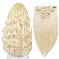 613 Clip In Hair Extensions Real Human Hair 8Pcs Bleach Blonde Remy Human Hair Clip In Extensions Straight Premium Thick Hair Ex