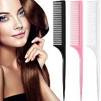 Leinuosen 3 Pack Carbon Fiber Combs Heat Resistant Antistatic For Backcombing Root Teasing Volume And Styling Black Pink