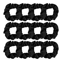 Jaciya 12 Packs Black Hair Scrunchies Satin Scrunchy Elastic Band Hair Bobbles Scrunchies Hair Ties Ponytail Holder Hair Accesso