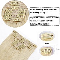 613 Clip In Hair Extensions Real Human Hair 8Pcs Bleach Blonde Remy Human Hair Clip In Extensions Straight Premium Thick Hair Ex