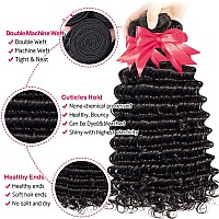 Deep Wave Bundles With Closure 22 24 2620 12A 100 Unprocessed Brazilian Virgin Human Hair Free Part Curly Weave 3 Bundles Wi