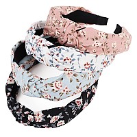 Dreshow Headbands For Women And Girls Flower Printed Knotted Plastic Head Band Fashion Boho Wide Hairbands Non Slip Hair Accesso