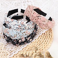 Dreshow Headbands For Women And Girls Flower Printed Knotted Plastic Head Band Fashion Boho Wide Hairbands Non Slip Hair Accesso